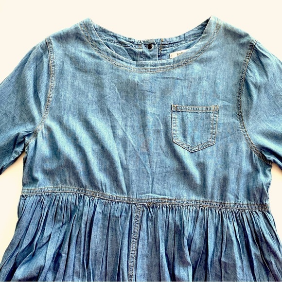 Esley Chambray Babydoll Mini Cotton Dress Medium Summer Fall Breathable Casual - Picture 6 of 13